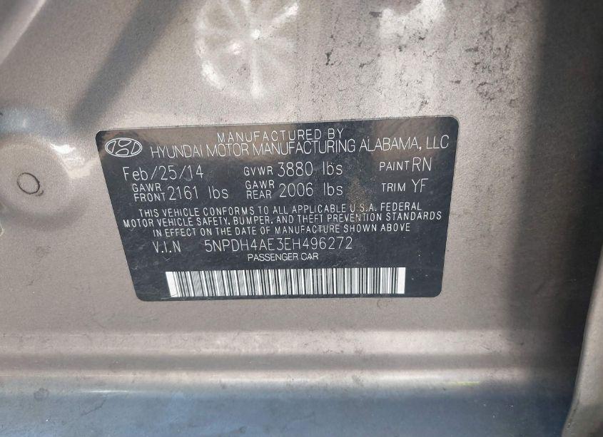 Photo 9 of 2014 Hyundai Elantra SE (VIN 5NPDH4AE3EH496272)