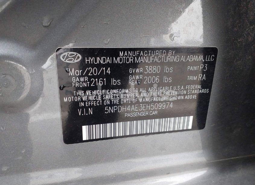 Photo 9 of 2014 Hyundai Elantra LIMITED (VIN 5NPDH4AE3EH509974)