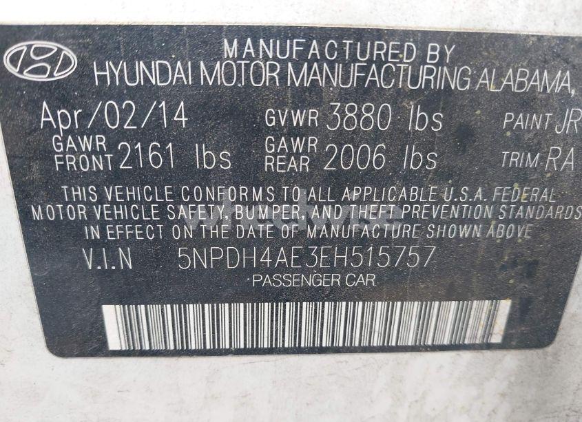 Photo 9 of 2014 Hyundai Elantra SE (VIN 5NPDH4AE3EH515757)