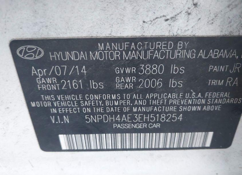 Photo 9 of 2014 Hyundai Elantra SE (VIN 5NPDH4AE3EH518254)