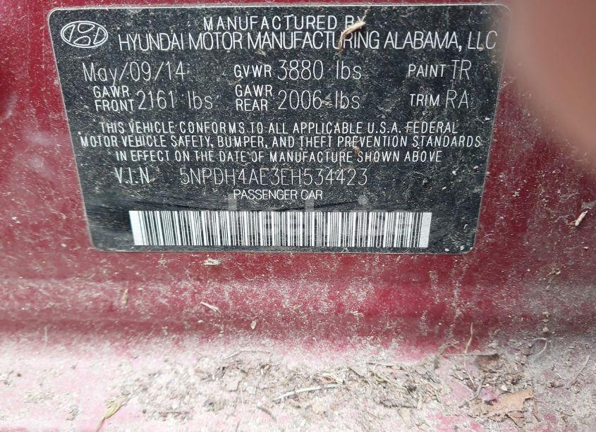 Photo 9 of 2014 Hyundai Elantra SE (VIN 5NPDH4AE3EH534423)