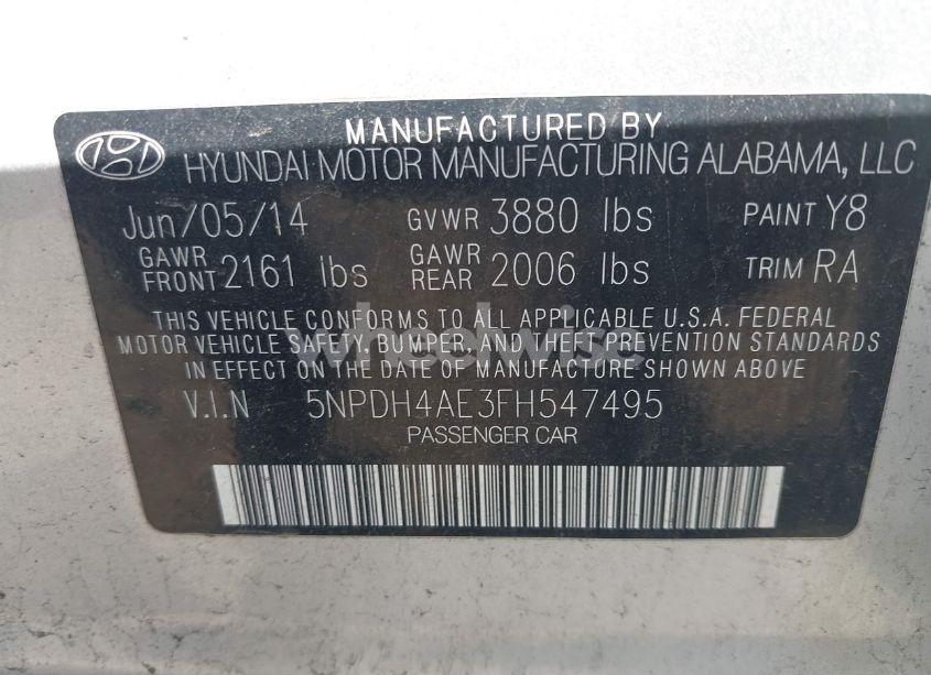 Photo 9 of 2015 Hyundai Elantra SE (VIN 5NPDH4AE3FH547495)