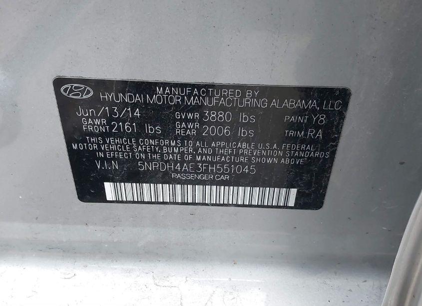 Photo 9 of 2015 Hyundai Elantra SE (VIN 5NPDH4AE3FH551045)