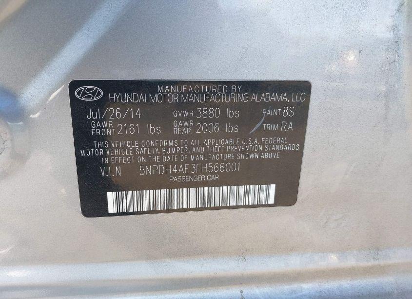 Photo 9 of 2015 Hyundai Elantra SE (VIN 5NPDH4AE3FH566001)