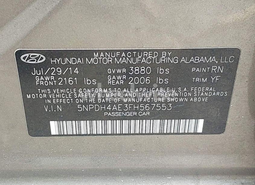 Photo 9 of 2015 Hyundai Elantra SE (VIN 5NPDH4AE3FH567553)