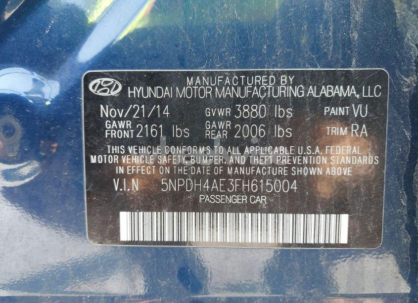 Photo 9 of 2015 Hyundai Elantra LIMITED (VIN 5NPDH4AE3FH615004)