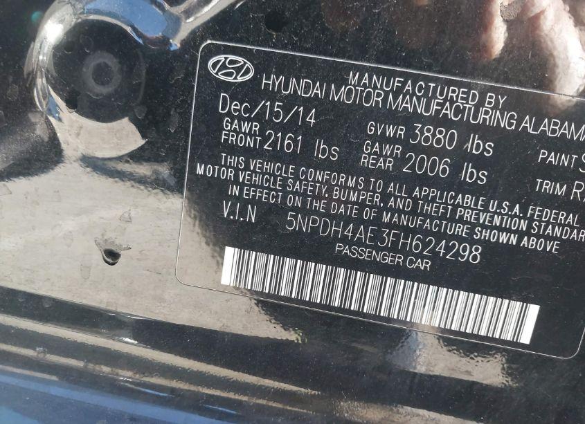 Photo 9 of 2015 Hyundai Elantra SE (VIN 5NPDH4AE3FH624298)