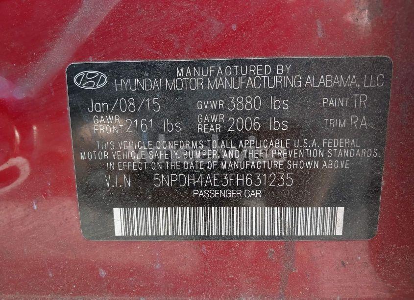 Photo 9 of 2015 Hyundai Elantra SE (VIN 5NPDH4AE3FH631235)