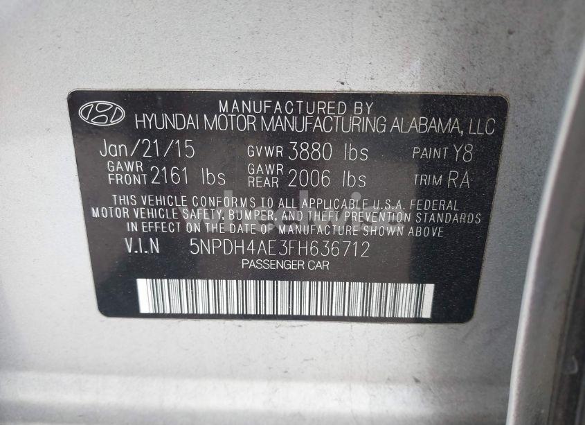 Photo 9 of 2015 Hyundai Elantra SE (VIN 5NPDH4AE3FH636712)