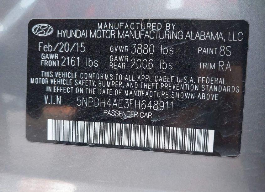 Photo 9 of 2015 Hyundai Elantra SE (VIN 5NPDH4AE3FH648911)