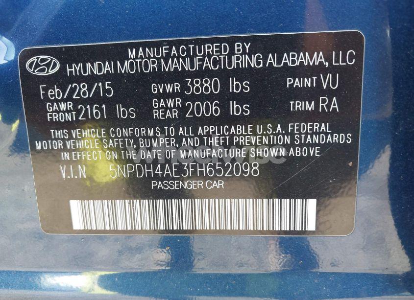 Photo 9 of 2015 Hyundai Elantra SE (VIN 5NPDH4AE3FH652098)