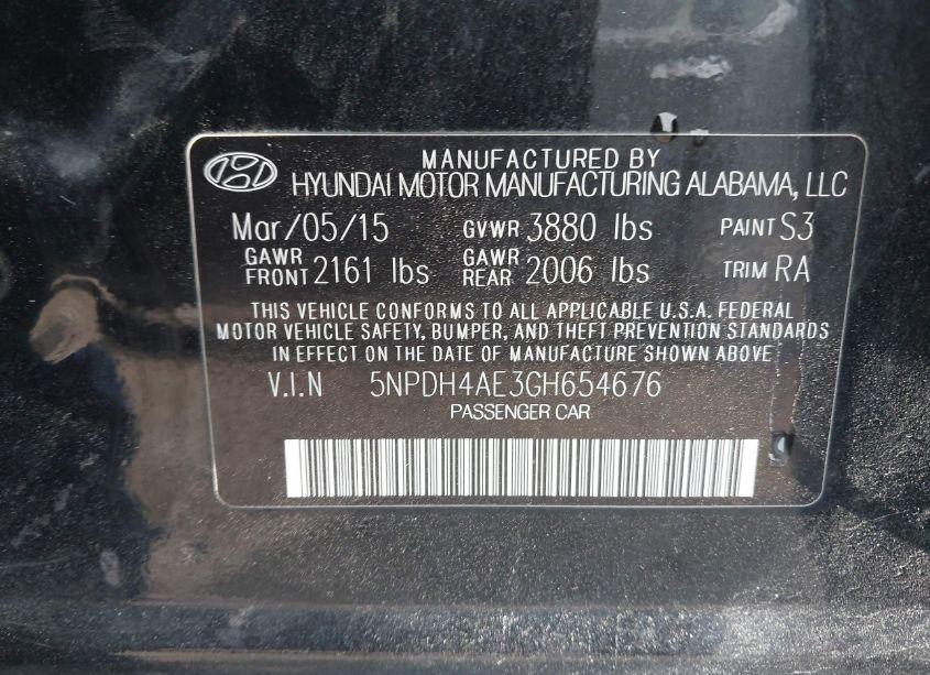 Photo 9 of 2016 Hyundai Elantra SE (VIN 5NPDH4AE3GH654676)