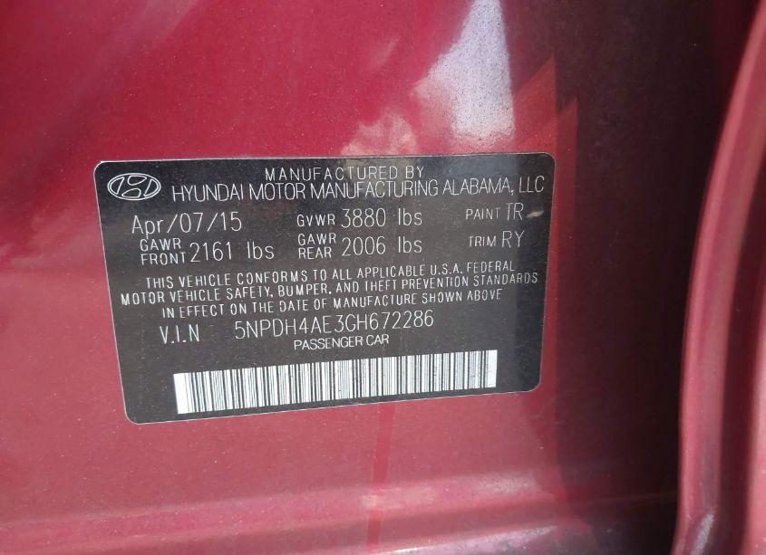 Photo 9 of 2016 Hyundai Elantra LIMITED (VIN 5NPDH4AE3GH672286)