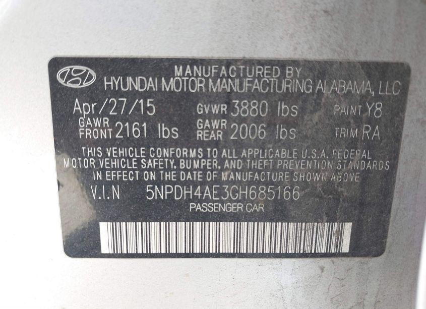 Photo 9 of 2016 Hyundai Elantra SE (VIN 5NPDH4AE3GH685166)