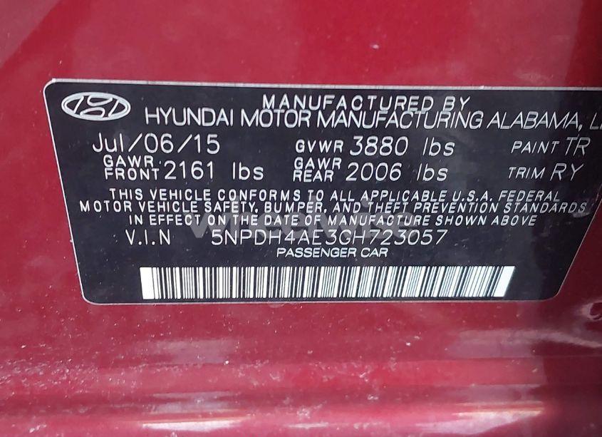 Photo 9 of 2016 Hyundai Elantra VALUE EDITION (VIN 5NPDH4AE3GH723057)