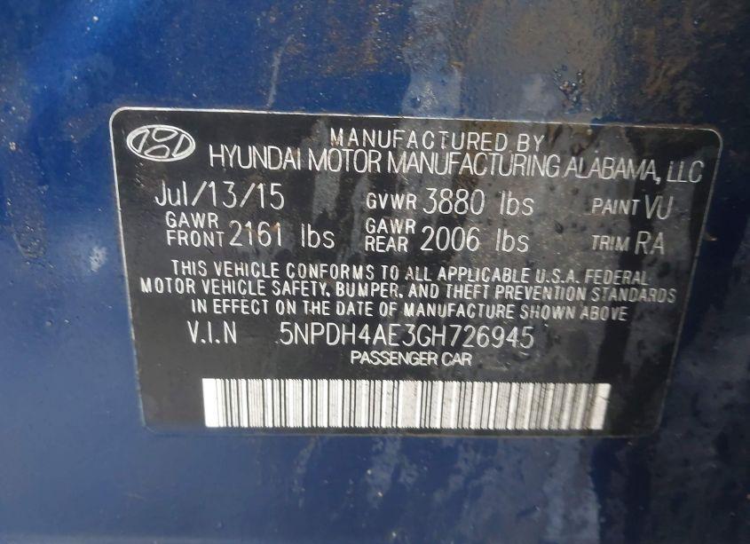Photo 9 of 2016 Hyundai Elantra SE (VIN 5NPDH4AE3GH726945)