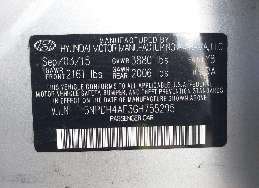 Photo 9 of 2016 Hyundai Elantra SE (VIN 5NPDH4AE3GH755295)