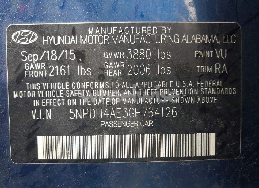 Photo 9 of 2016 Hyundai Elantra SE (VIN 5NPDH4AE3GH764126)