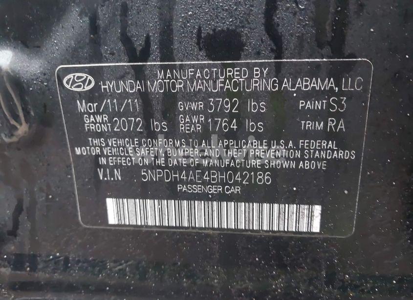 Photo 9 of 2011 Hyundai Elantra GLS (VIN 5NPDH4AE4BH042186)