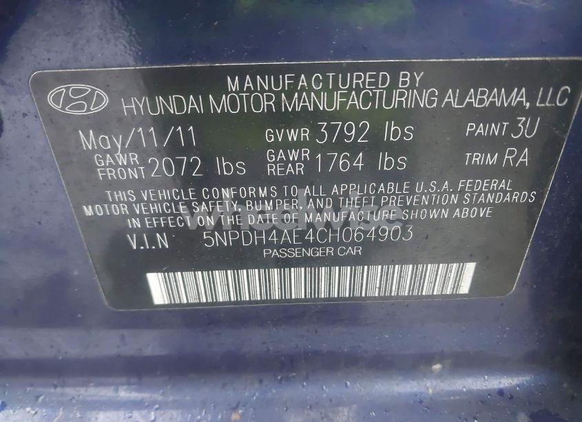 Photo 9 of 2012 Hyundai Elantra GLS (VIN 5NPDH4AE4CH064903)