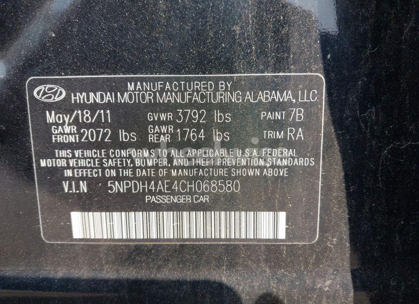 Photo 9 of 2012 Hyundai Elantra GLS (VIN 5NPDH4AE4CH068580)