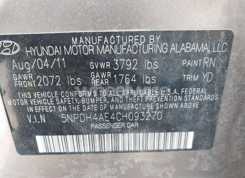 Photo 9 of 2012 Hyundai Elantra GLS (VIN 5NPDH4AE4CH093270)