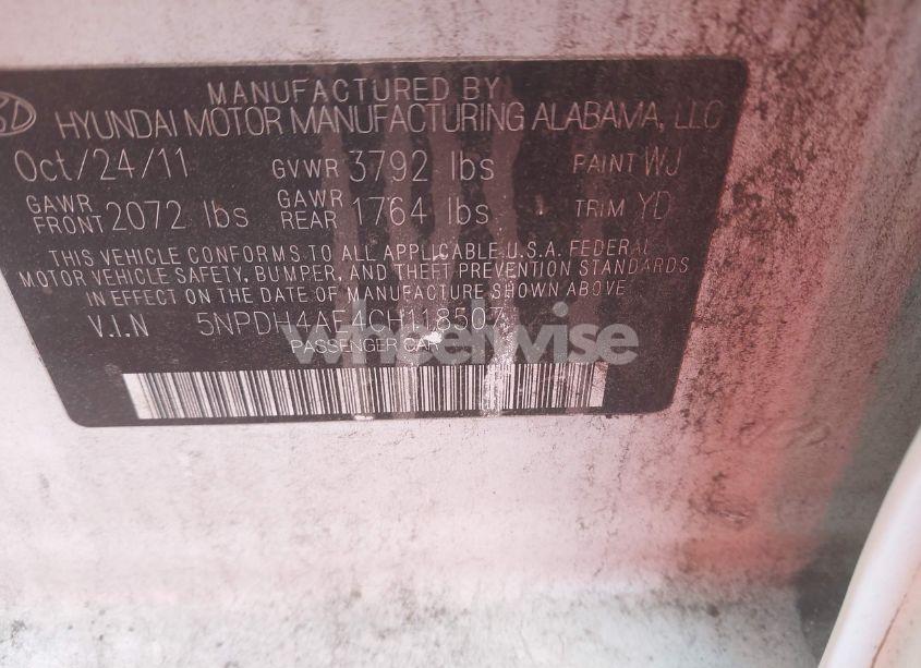 Photo 9 of 2012 Hyundai Elantra LIMITED (VIN 5NPDH4AE4CH118507)