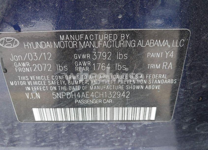 Photo 9 of 2012 Hyundai Elantra LIMITED (VIN 5NPDH4AE4CH132942)