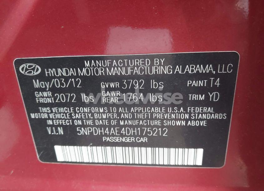 Photo 9 of 2013 Hyundai Elantra LIMITED (VIN 5NPDH4AE4DH175212)