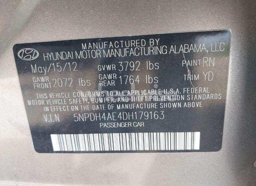 Photo 9 of 2013 Hyundai Elantra GLS (VIN 5NPDH4AE4DH179163)