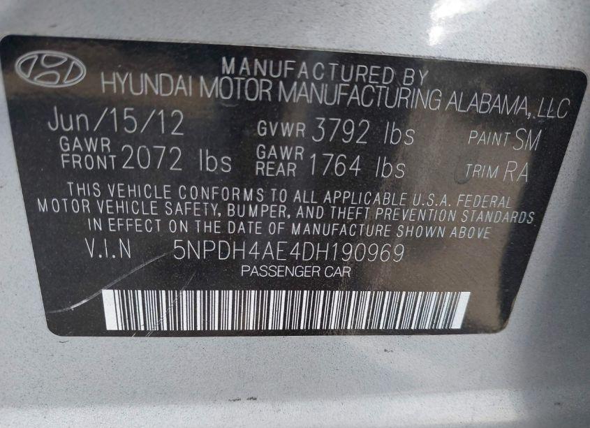 Photo 9 of 2013 Hyundai Elantra GLS (VIN 5NPDH4AE4DH190969)