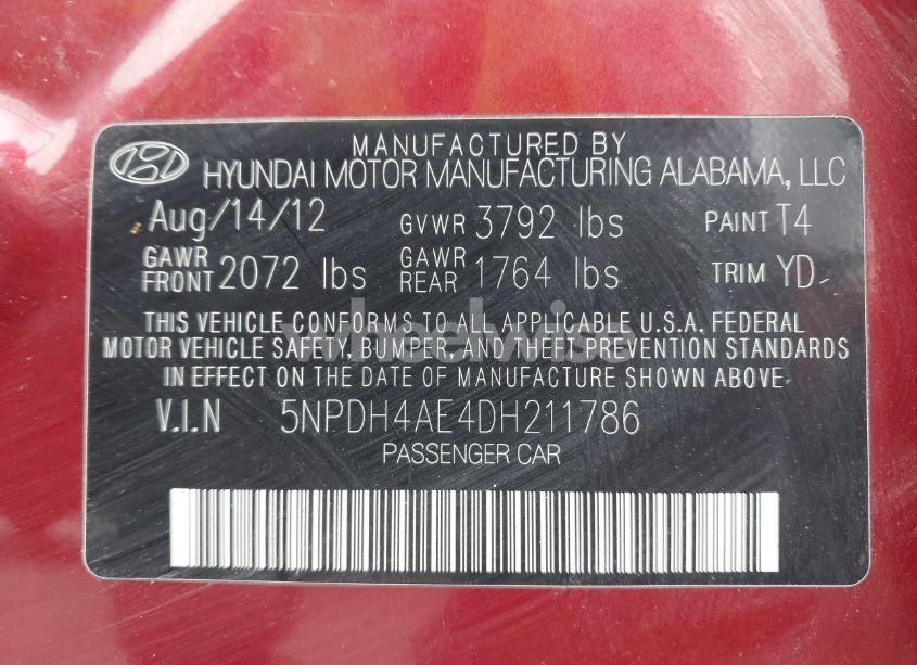 Photo 9 of 2013 Hyundai Elantra LIMITED (VIN 5NPDH4AE4DH211786)