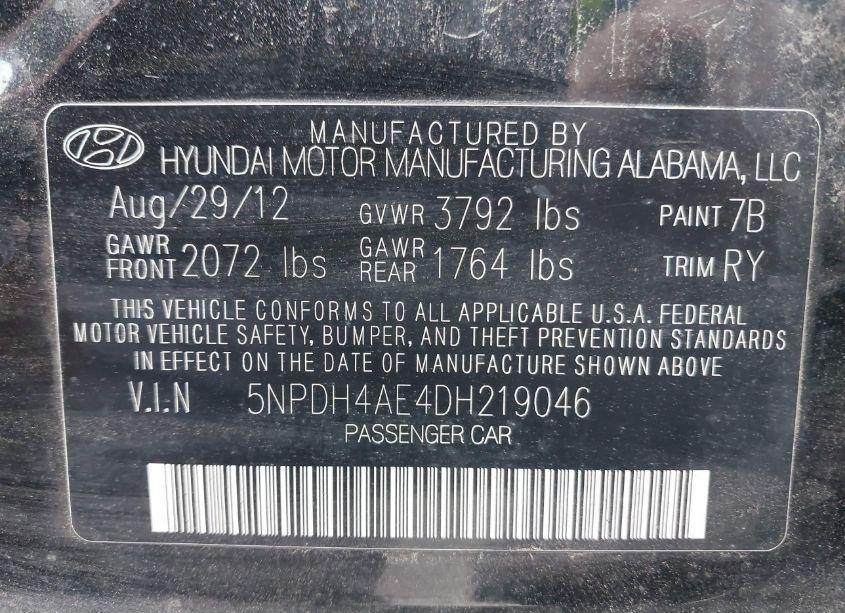 Photo 9 of 2013 Hyundai Elantra LIMITED (VIN 5NPDH4AE4DH219046)