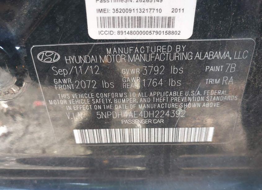 Photo 9 of 2013 Hyundai Elantra GLS (VIN 5NPDH4AE4DH224392)