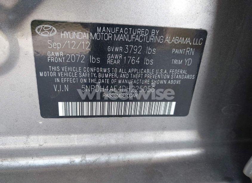 Photo 9 of 2013 Hyundai Elantra GLS (VIN 5NPDH4AE4DH225056)