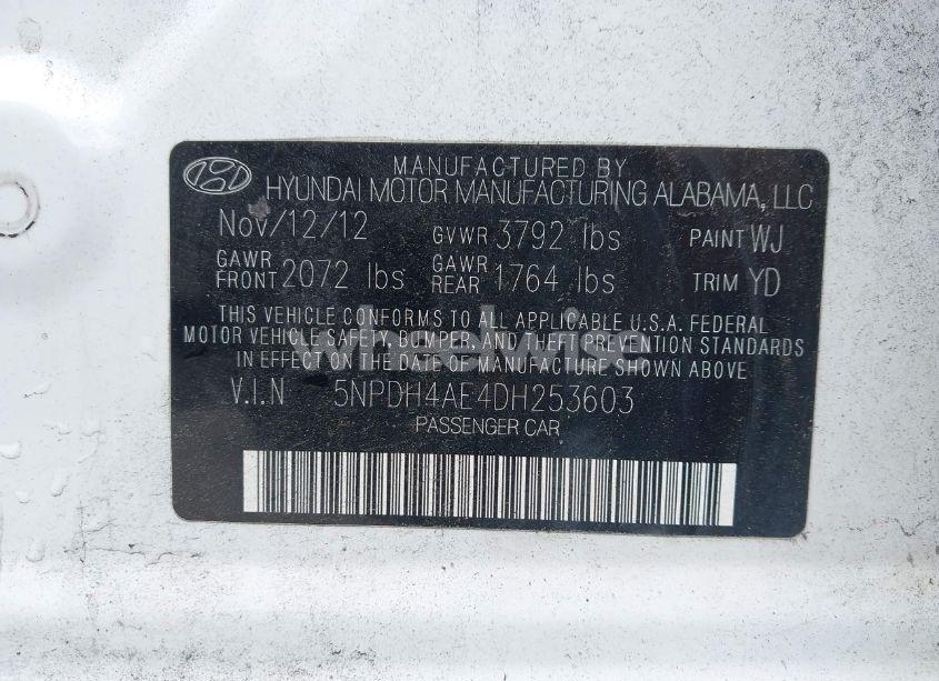 Photo 9 of 2013 Hyundai Elantra GLS (VIN 5NPDH4AE4DH253603)