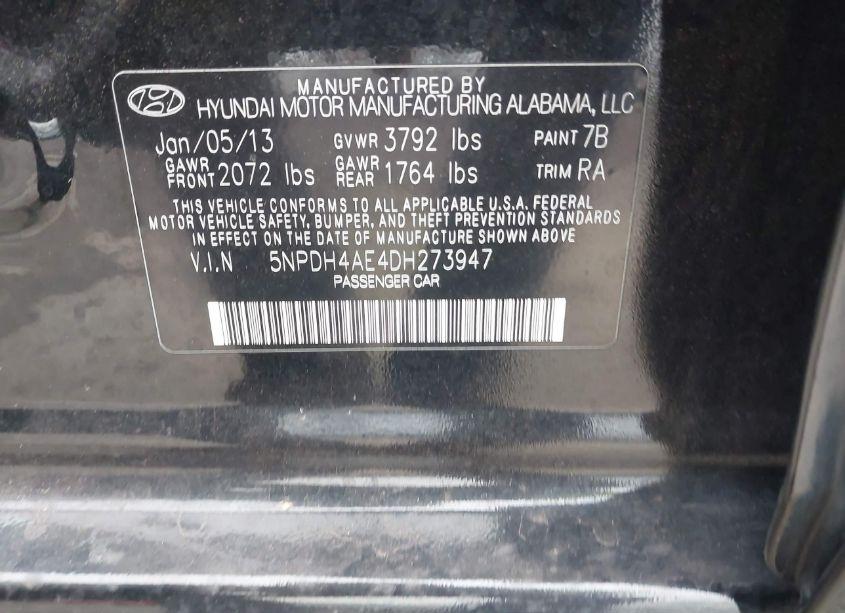 Photo 9 of 2013 Hyundai Elantra GLS (VIN 5NPDH4AE4DH273947)