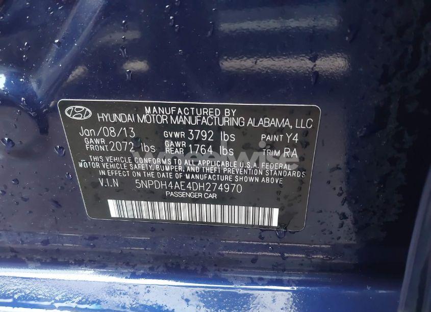 Photo 9 of 2013 Hyundai Elantra GLS (VIN 5NPDH4AE4DH274970)