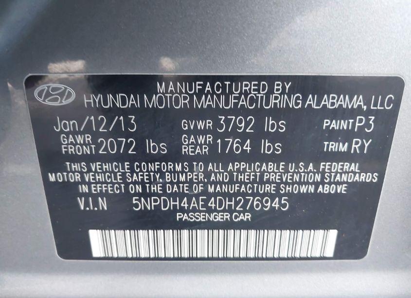 Photo 9 of 2013 Hyundai Elantra LIMITED (VIN 5NPDH4AE4DH276945)