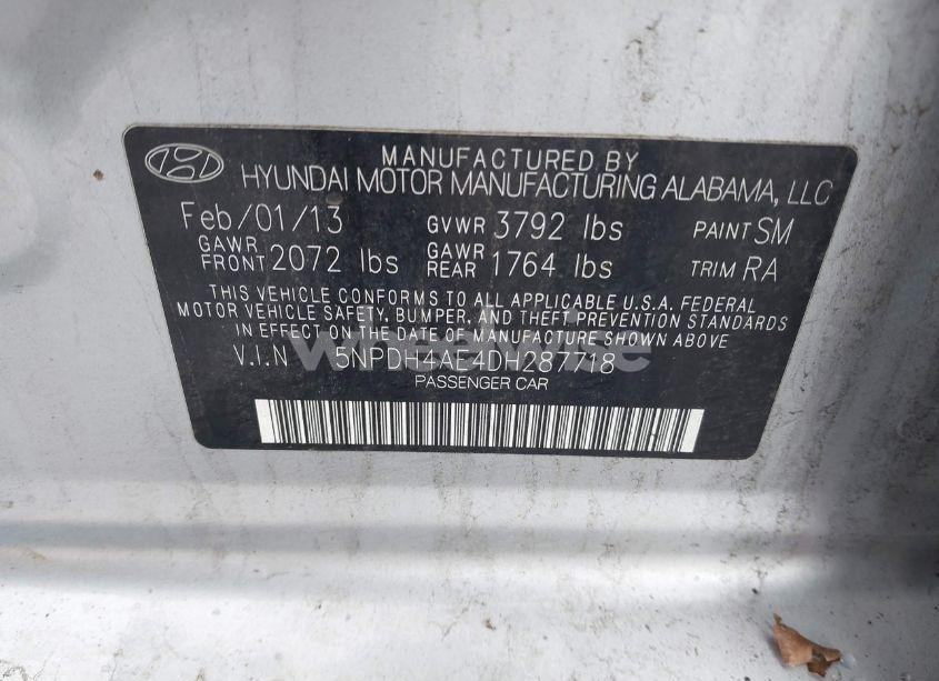 Photo 9 of 2013 Hyundai Elantra GLS (VIN 5NPDH4AE4DH287718)