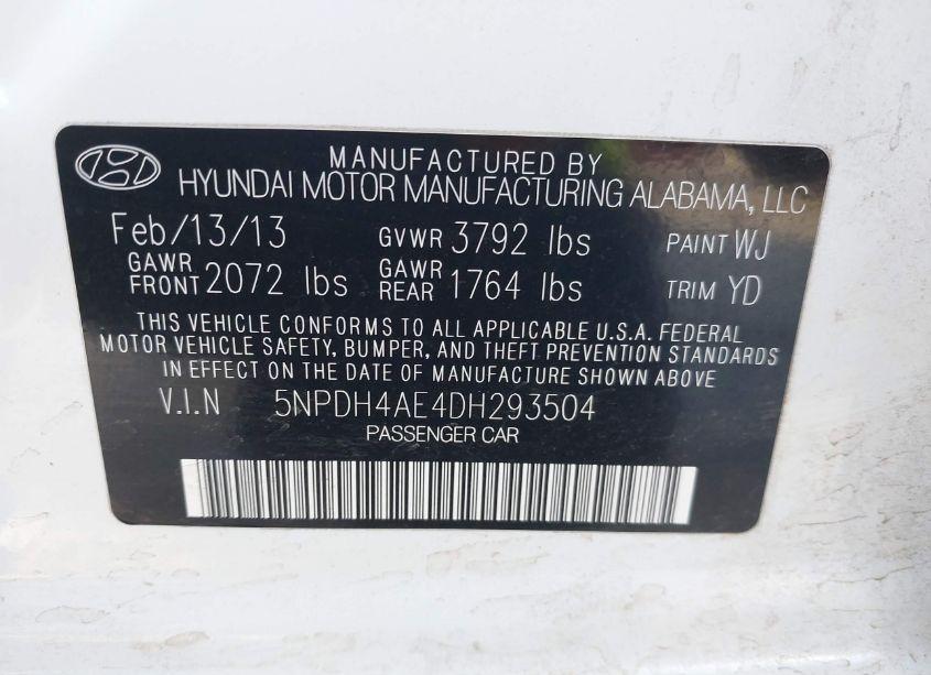 Photo 9 of 2013 Hyundai Elantra GLS (VIN 5NPDH4AE4DH293504)