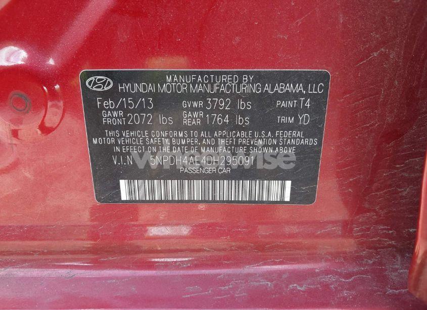 Photo 9 of 2013 Hyundai Elantra GLS (VIN 5NPDH4AE4DH295091)