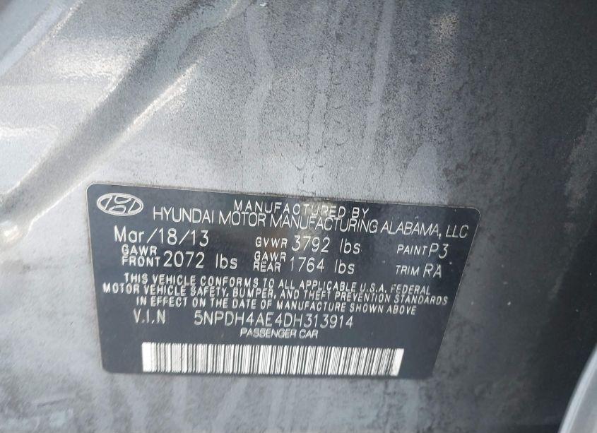 Photo 9 of 2013 Hyundai Elantra GLS (VIN 5NPDH4AE4DH313914)