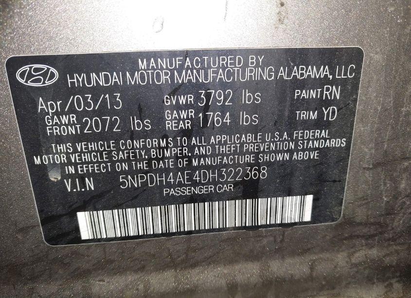 Photo 9 of 2013 Hyundai Elantra GLS (VIN 5NPDH4AE4DH322368)