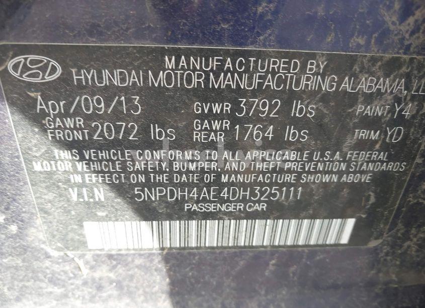 Photo 9 of 2013 Hyundai Elantra GLS (VIN 5NPDH4AE4DH325111)
