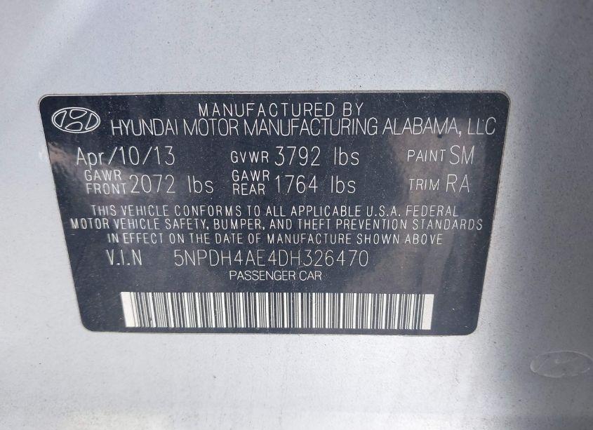 Photo 9 of 2013 Hyundai Elantra GLS (VIN 5NPDH4AE4DH326470)