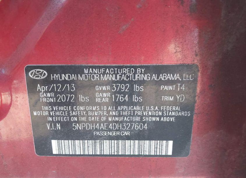 Photo 9 of 2013 Hyundai Elantra GLS (VIN 5NPDH4AE4DH327604)