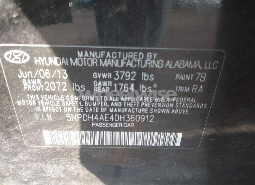 Photo 9 of 2013 Hyundai Elantra GLS (VIN 5NPDH4AE4DH360912)