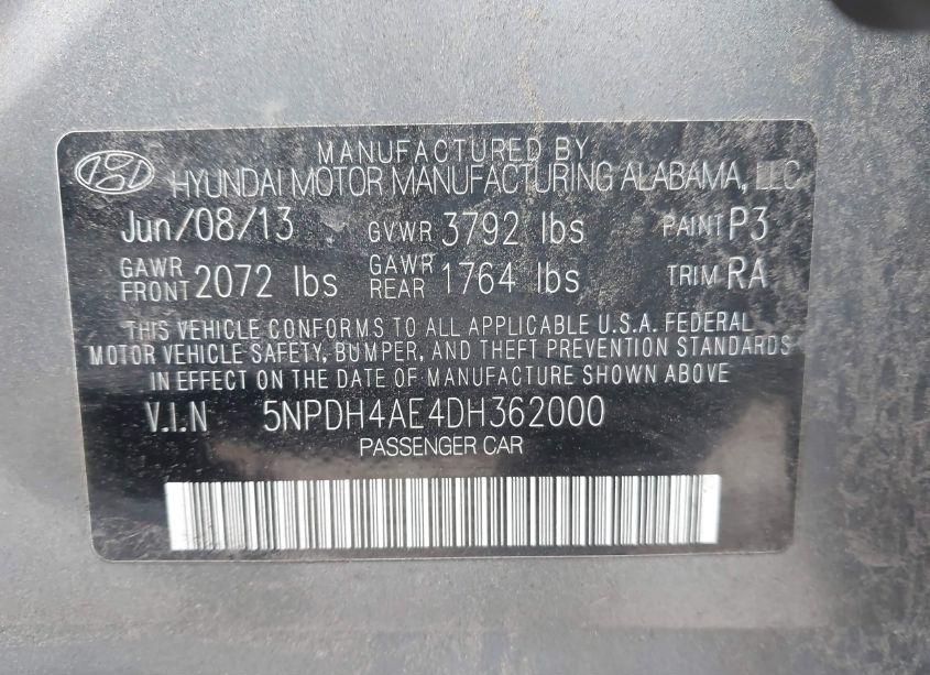 Photo 9 of 2013 Hyundai Elantra GLS (VIN 5NPDH4AE4DH362000)