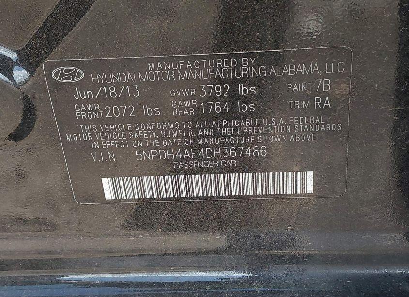 Photo 9 of 2013 Hyundai Elantra GLS (VIN 5NPDH4AE4DH367486)